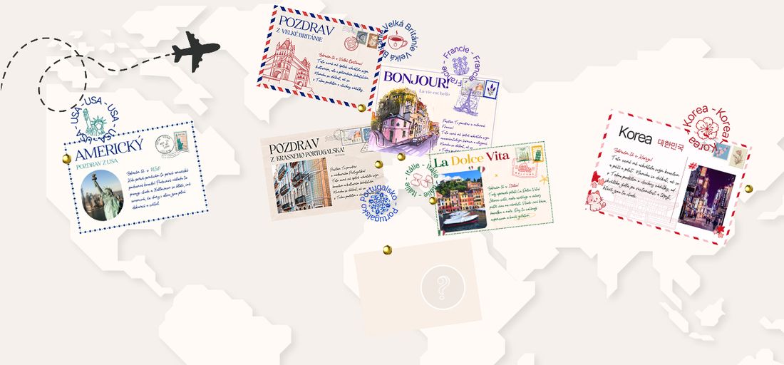 Hartă de călătorie cu cărți poștale din destinațiile Fragonito